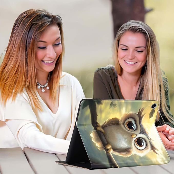 for iPad 9th/8th/7th Generation (2021/2020/2019) 10.2-inch PU Leather Cover with Auto Wake/Sleepand Adjustable Viewing Angles.Cute Owl Art
