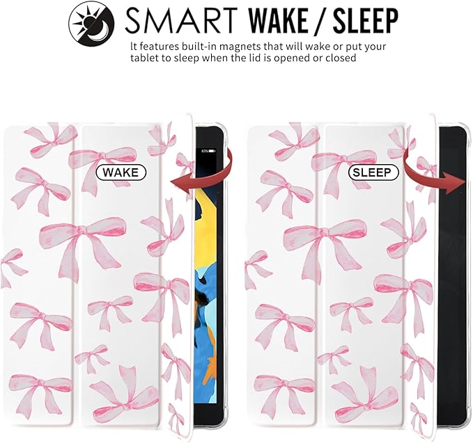 JOYLAND White Pad Case for iPad 5th/6th Generationwith Pencil Holder-Auto Wake/SleepCute Bow Anti-Scratch Shockproof Premium Folio Stand Case for iPad Air 29.7 inch