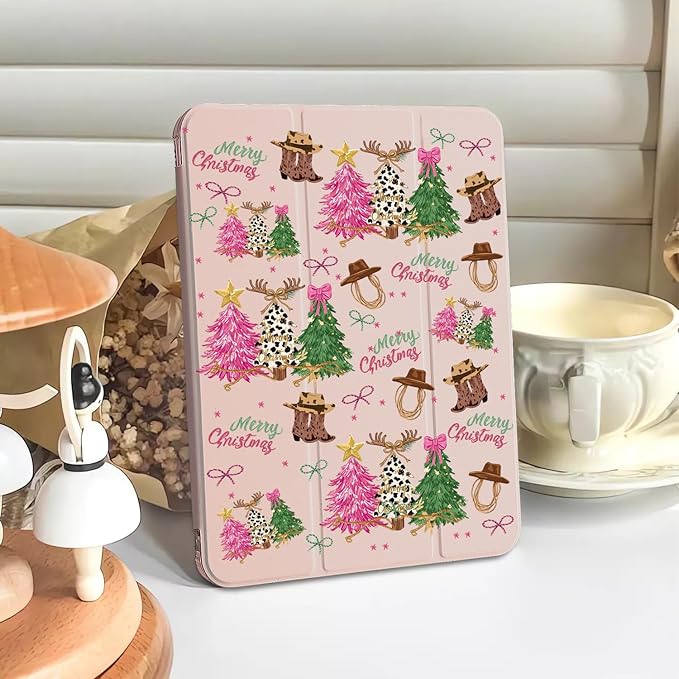 MAYCARI Cute Bow Christmas Tree Case for Ipad 7Th/8Th/9Th Generation Fashion Aesthetic Boot Leather Cover Auto Sleep/Wake TPU Back Case with Pencil Holder 10.2 '' 2019/2020/2021(Girl Women)