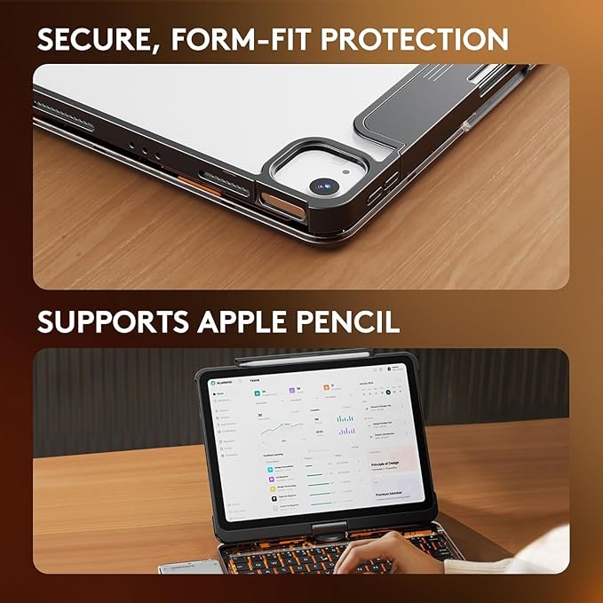 KITONE Transparent Case with Wireless Keyboard for iPad 10.2-in (7th 8th and 9th Gen) 7 Colors Backlight Trackpad 360°Rotating Stand Tech Style