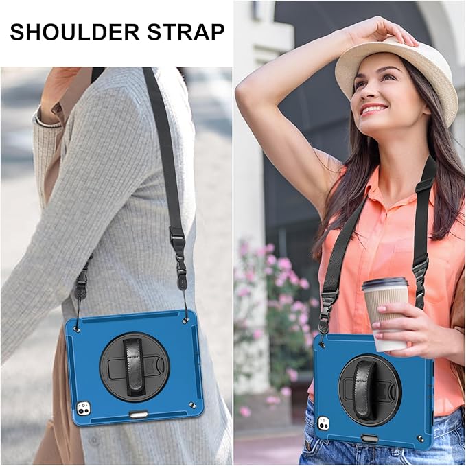 Miesherk Case for iPad Pro 13 Inch Military Grade Heavy Duty Shockproof iPad 13 Case (2024 7th Generation) - Screen Protector Rotating Stand Pencil Holder Hand/Shoulder Strap Blue