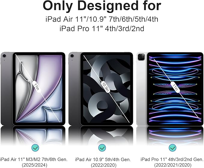 Case for iPad Air 11 Inch M4/M3/M2 2026/2025/2024 iPad Air 10.9 5th/4th Gen. 2022/2020 iPad Pro 11 4th/3rd/2nd 2022/2021/2020 with Pencil Holder Vertical Stand Detachable Magnetic Black