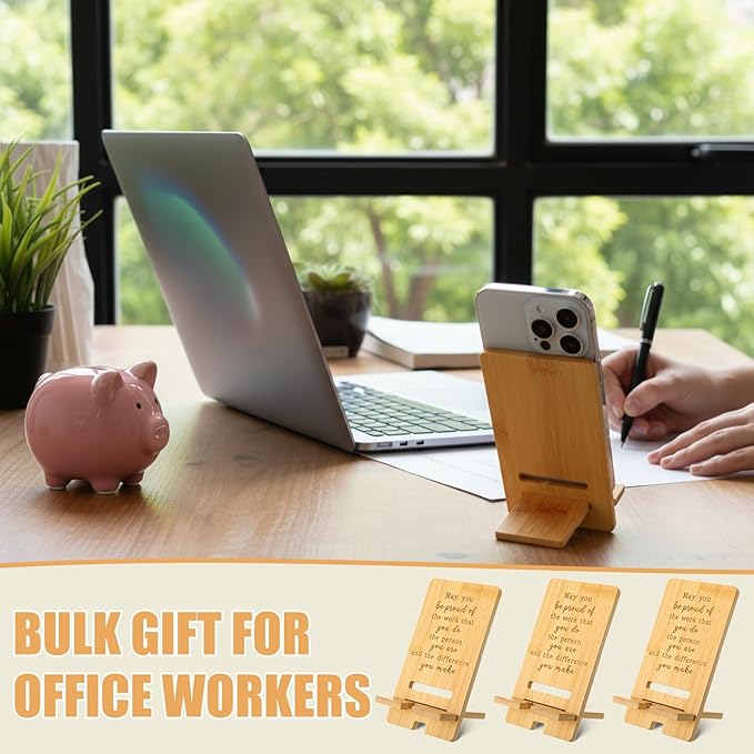 Ripeng 48 Pcs Employee Appreciation Gifts Bulk Bamboo Phone Stand for Desk Office Worker Thank You Gift for Administrative Assistant Team Coworkers Staff Nurse Teacher Week (Vivid Work Pride)