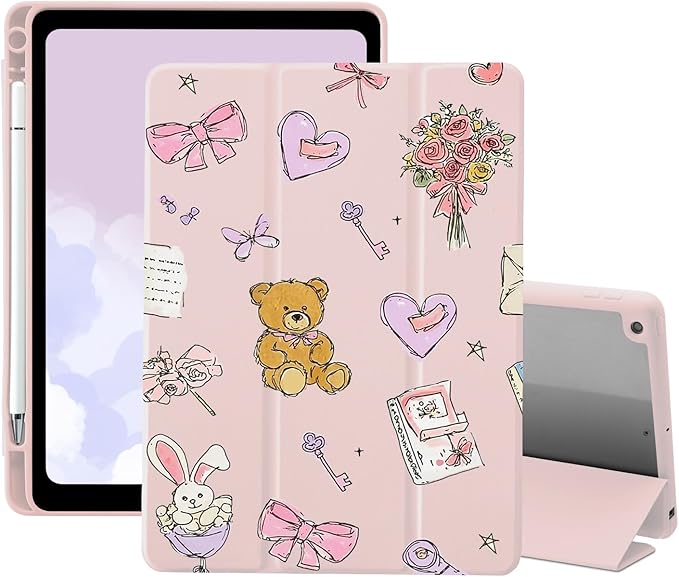 Cute Girls Preppy Case for iPad mini 7 (A17 Pro) 2024/iPad Mini 6 2021 8.3 Inch with Pencil Holder Trifold Stand Pink Leather Girly Cover Clear Back Shell Auto Wake/Sleep