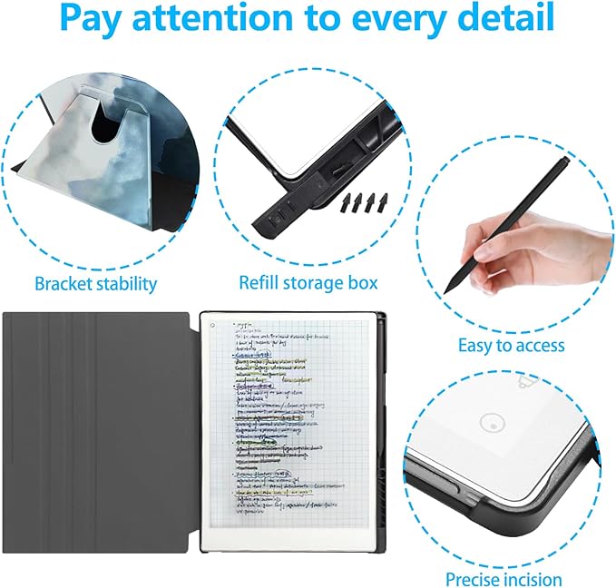 Rotating Case for 11.8 Remarkable Paper Pro Tablet (2024 Released) Lightweight and Hard Back Shell Protective Book Folio CoverAuto Sleep/WakePen Holder and Pen Tips Box (Misty Mountain)