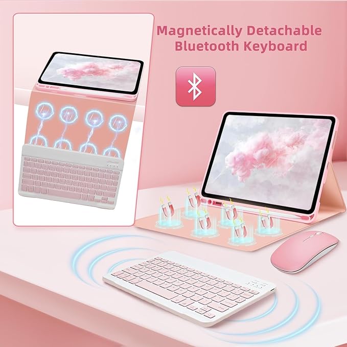Keyboard Case for Amzaon Fire HD 10/10+ Plus (11/13th Generation) Case with Keyboard - 7 Colors Backlit Keyboard Protective Case and Mouse (Pink)