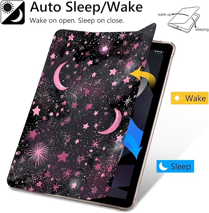 JOYLAND Starry Sky Case for iPad Air 11 M3(2025)/M2(2024) iPad Air 5th(2022)/4th (2020) Gen 10.9 Pencil Holder &amp Clear Transparent Back &amp Trifold Smart Tablet Cover for Girls Women