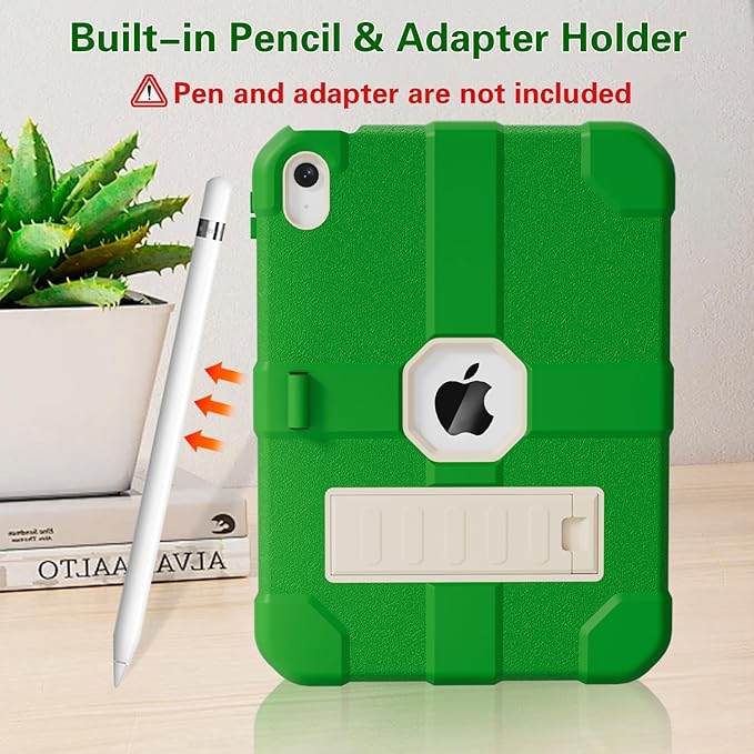 Case for iPad (A16) 11th Generation 11 Inch 2025 / iPad 10th Generation 10.9 Inch 2022 Rugged Heavy Duty Protective Cover [Built-in Pencil Holder ] for iPad 11/10 Gen (DarkGreen)