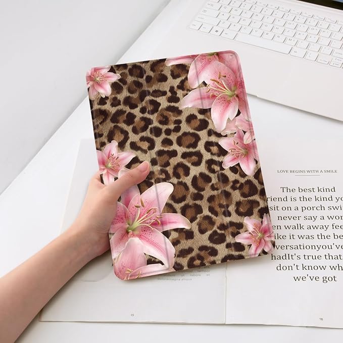 Cute Lily Flower Case for iPad mini 7 (A17 Pro) 2024 / iPad mini 6 2021 8.3 Inch Animal Print Aesthetic Design Foldable Leather Protective Case Soft Back Cover with Pencil Holder
