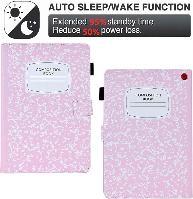 Cute Case For All-New Amazon Kindle Fire HD 10&amp10 Plus Tablet(13th/11th Generation2023/2021 Release)10.1PU Leather Slim Folding Stand Cover with Pocket Auto Wake/SleepPink Composition Book
