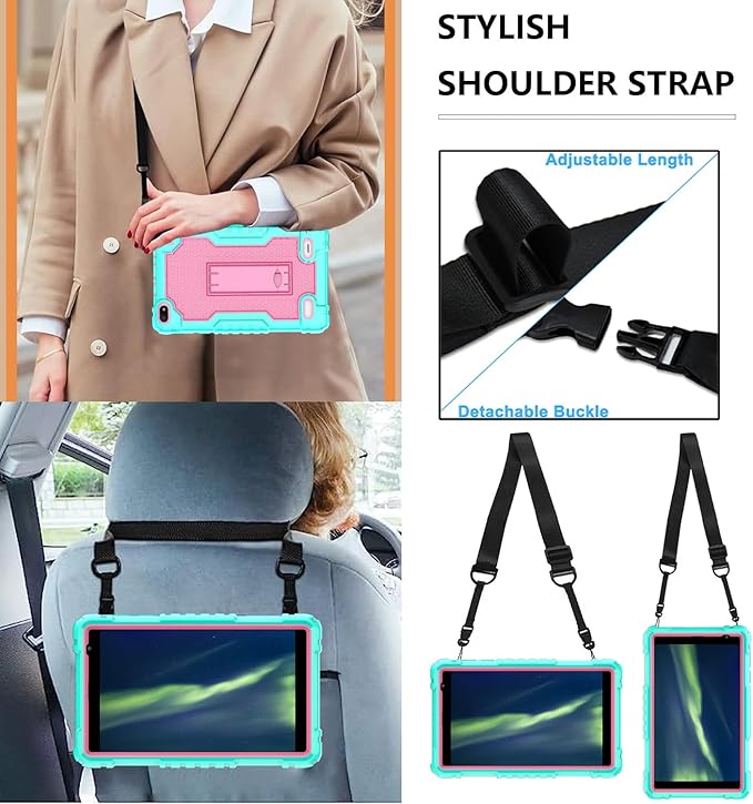 Case for BLU M8L 2022BLU M8L Plus 8 inch Tablet - [Built-in Kickstand] Anti Slip Kids Friendly Shockproof Silicone Protective Cover with Screen Protector (Green/Pink/2 PCS)