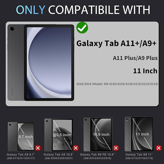 Case for Samsung Galaxy Tab A11+/A9+ Plus 11 Inch with Screen Protector Rotating Stand/Pen HolderMilitary Grade Shockproof Cover for Galaxy Tab A11 Plus/A9 Plus CasesNavy Red