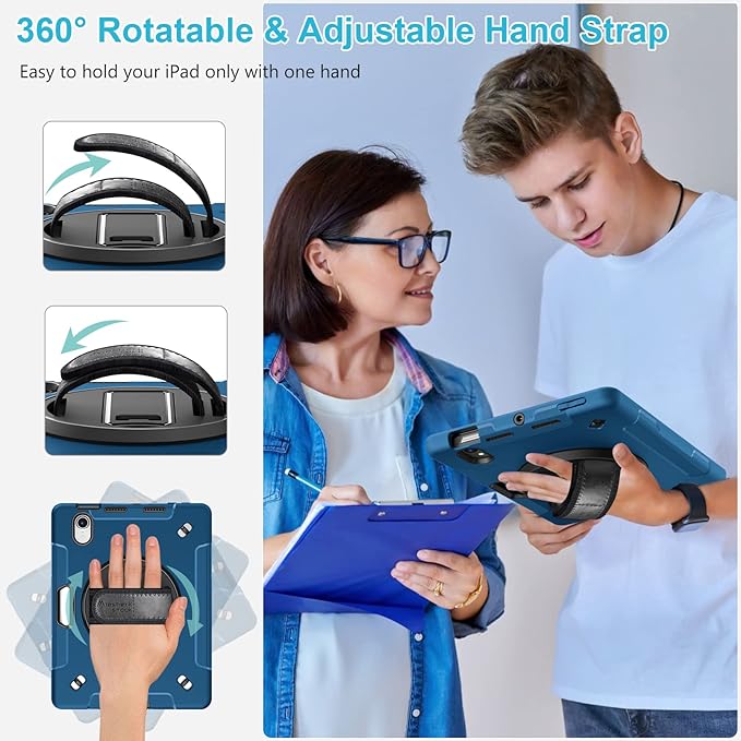 Case for iPad mini 7 (A17 Pro)/ Mini 6 8.3 INCH: TPU Cover for iPad mini 7th/6th Generation 8.3 Inch with Screen Protector- Stand + Handle + Shoulder Strap + Pencil Holder- Blue