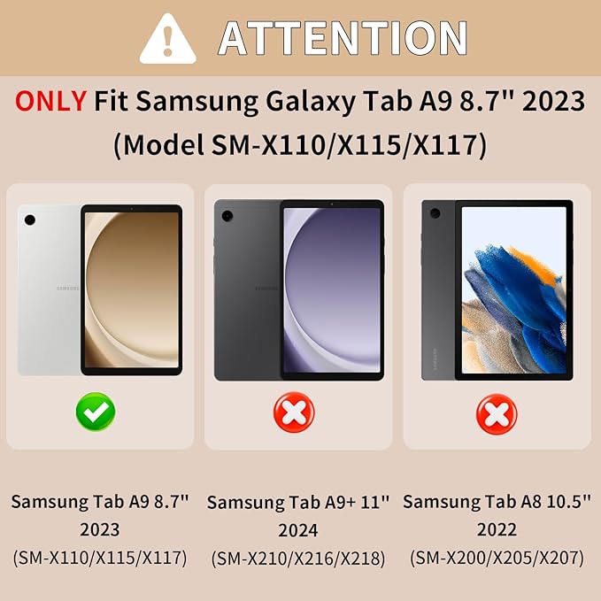 Case for Samsung Galaxy Tab A9 Case 8.7 Inch 2023 with 360 Rotating Hand Strap &amp Shoulder StrapProtective Case for Galaxy Tab A9 8.7 Tablet SM-X110/X115/X117 (Green+White)