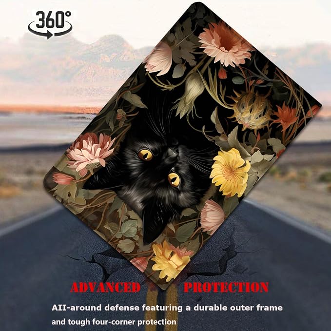 Gold Floral Black Cat