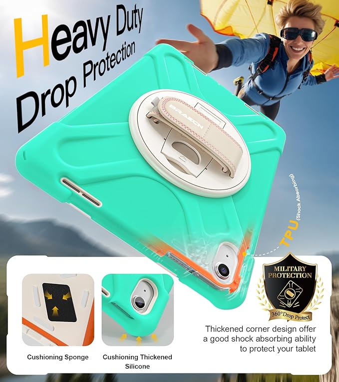 BRAECN for iPad (A16) 11th/10th Generation case 11/10.9 inch 2025/2022 Heavy Duty Shockproof Protective with Pencil Holder Screen Protector 360°Rotating Stand Handle &amp Shoulder Strap Full Body Cov
