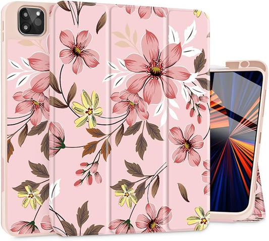 Mektron for iPad Pro M2 11-inch 4th/ 3rd/ 2nd/ 1st Gen Case 2022 2021 2020 2018 with Pencil Holder Tablet Cover with Soft TPU Back Cover for 11 inch iPad Pro Floral C293