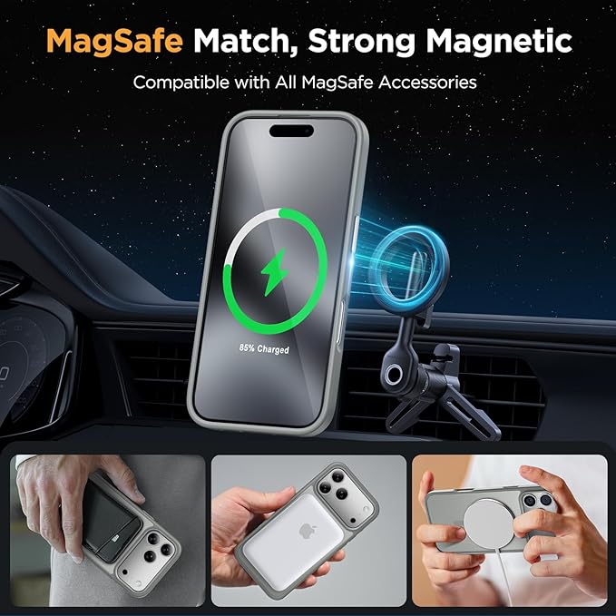 Miracase Magnetic for iPhone 17 Pro Case Armbands 6.3 with Screen Protector [Compatible with MagSafe] Military-Grade Protection Anti-Fingerprint Slim Thin Phone Case for 17 Pro Cover Gray