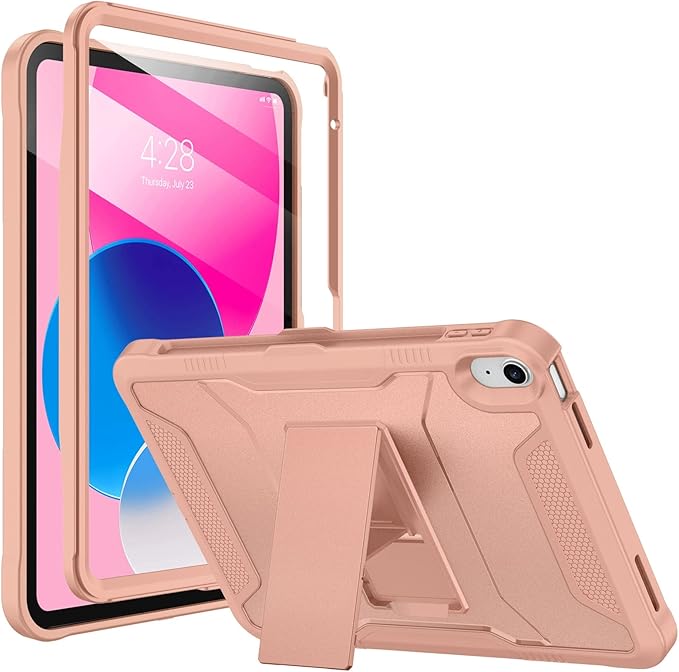 Soke Case for iPad (A16) 11th Generation 11-inch 2025 iPad 10th Generation 10.9-inch 2022 with Built-in Screen Protector and Kickstand Rugged Full Body Protective Cover - New Rose Gold