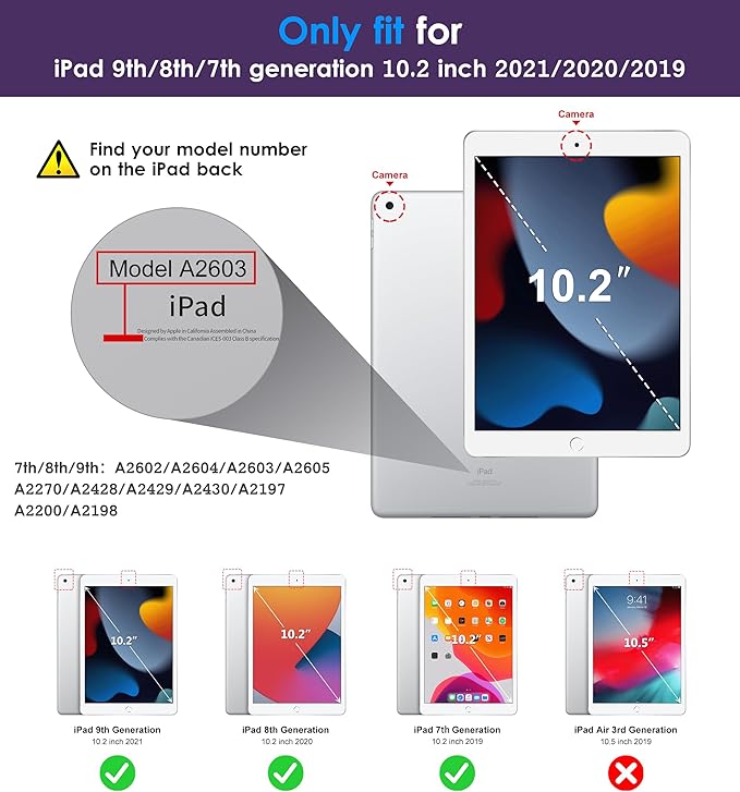 DTTO Rotating Case for iPad 9th/8th/7th Generation 10.2 Inch 2021/2020/2019 360 Degree Swiveling Premium Leather Folio Stand Cover with Pencil Holder - Auto Wake/Sleep and Hand Strap Dark Purple