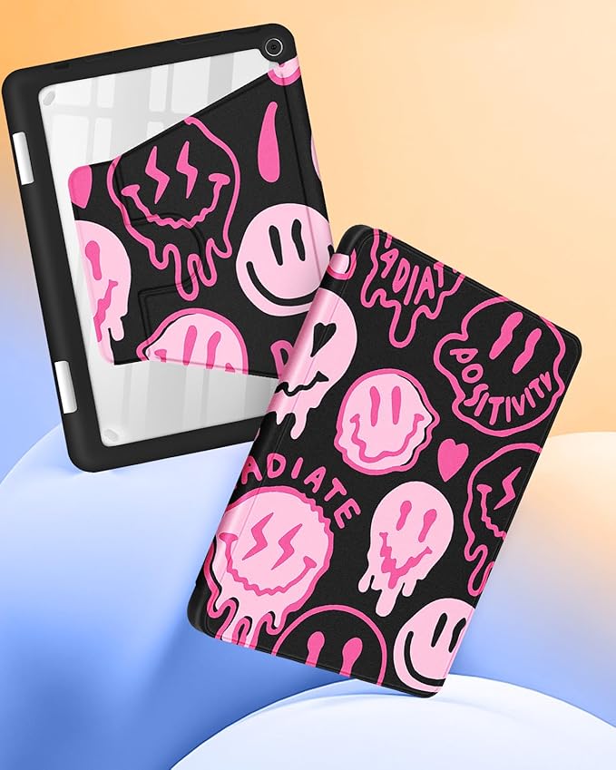 Kidcube for Kindle Fire HD 10/10 Plus Tablet Case - 13th/11th Generation (2023/2021) 10.1 Women Girls Teen Cute Fun Cool Design Rotating Stand Pencil Holder Folio Cases for Amazon Fire HD 10/10 Plus