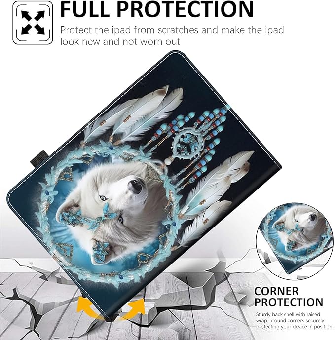 Case Fits Amazon Kindle Fire HD 8 &amp 8 Plus Tablet (12th Generation/10th Generation 2022/2020 Release) 8 Multi-Angle Smart Stand Cover Auto Sleep/WakeWolf Dreamcatcher