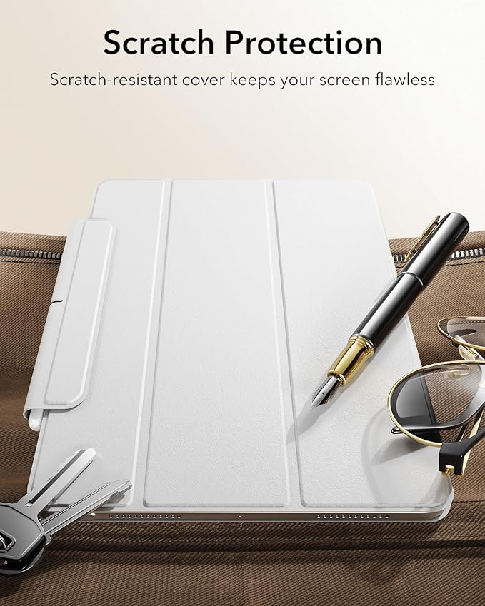 ESR for iPad Air 13 Inch Case M4/M3/M2 (2026/2025/2024) iPad Pro 12.9 Case Powerful Magnetic Attachment Slim Trifold Stand Case Supports Pencil Pro/USB-C Rebound Series Brilliant White