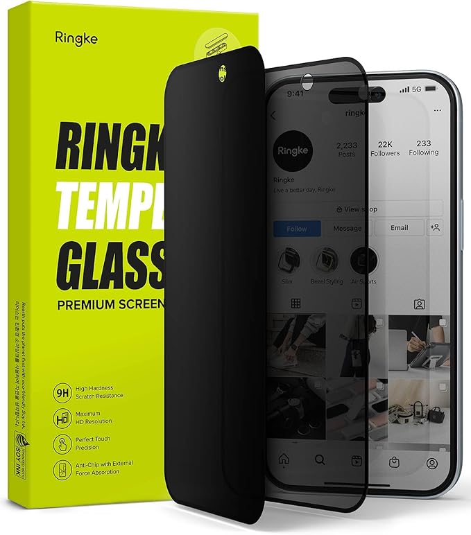 Ringke Privacy Glass [Feel Better in Public] Compatible with iPhone 15 Screen Protector Easy to Install Case Friendly Tempered Glass Anti-spy Privacy Screen Protector with Installation Tool