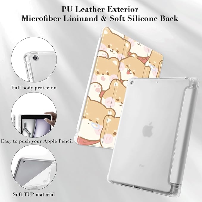 Idocolors Cute Kawaii Cow Pad Case for 10.9 Inch iPad Air 4 2020/iPad Air 5 2022 Clear TPU Trifold Stand Back Cover with Pencil Holder Auto Wake/Sleep Foldable Shockproof Protective Case