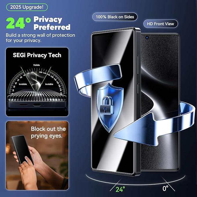WSKEN for Samsung Galaxy S25 Ultra Privacy Screen Protector - [24° Anti-Spy] [0.02s Fingerprint Unlock] [Auto Dust Remove] [Zero Bubble] Top Durable 9H+ Tempered Glass Case Friendly 2 Pack | 24° Anti