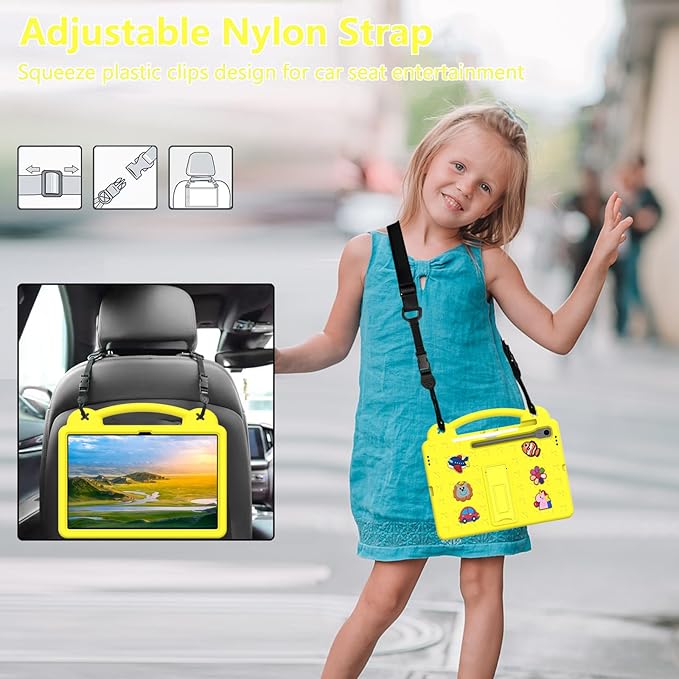 Compatible with Samsung Galaxy Tab A11 2025 Tablet Case Kids Friendly Universal Lightweight Shockproof Protective Case with Shoulder Strap &amp Stand Handle Yellow