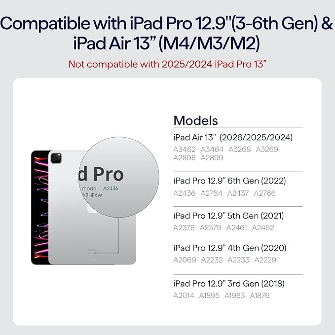 PITAKA iPad Pro 12.9 Case Compatible with iPad Air M4/M3/M2 13 Inch &amp iPad Pro 12.9 (3-6th Gen) 2022/2021/2020/2018 Lightweight Portrait/Landscape Magnetic Case with 4 Standing Angles - White