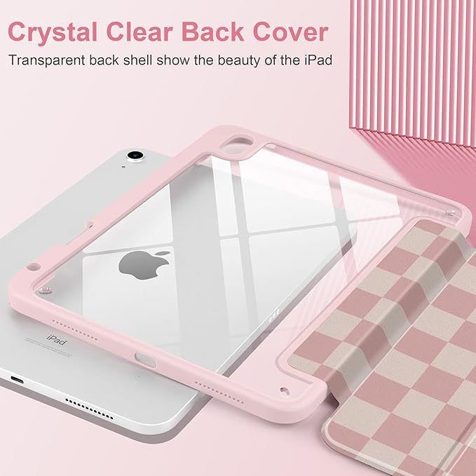 Case for iPad (A16) 11th Generation 11 inch 2025 /iPad 10th Gen 10.9 2022 - Aesthetic Cute Preppy Design Trifold Cover with Soft TPU Bumper Clear Back Auto Sleep/Wake Lattice