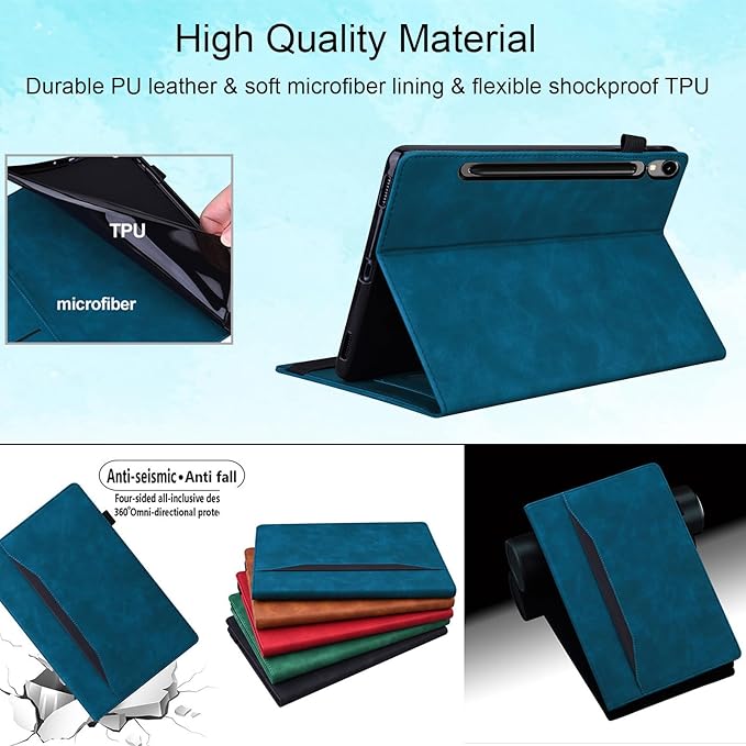 Case for Samsung Galaxy Tab S10 FE+/S10 FE Plus 13.1 Inch 2025 Model (SM-X620/SM-X626B) with Pencil Holder/Pocket/Card Slots Folio Stand PU Leather TPU Back Shockproof Wallet Cover Blue