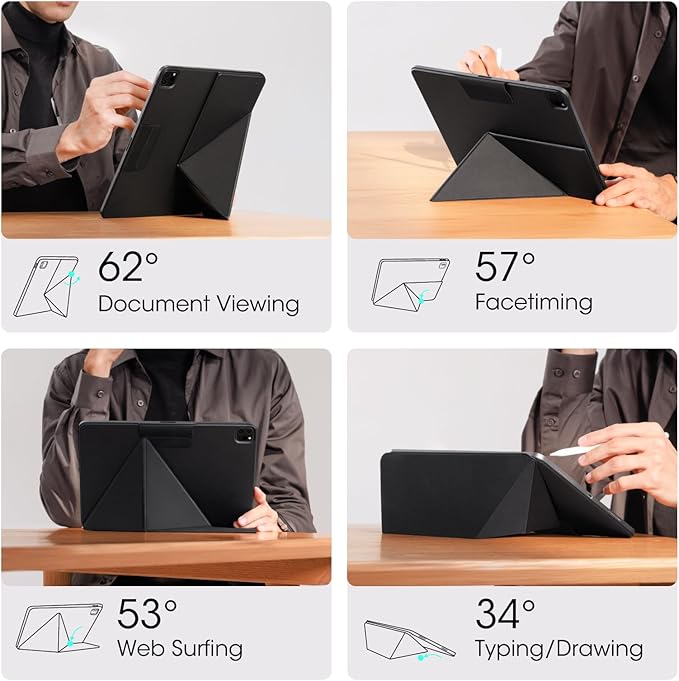PITAKA iPad Pro 11 Inch Case Compatible with iPad Air M4/M3/M2 11 Inch (4-8th Gen) &amp 2022/2021/2020/2018 iPad Pro 11 (1-4th Gen) Portrait/Landscape Magnetic Case with 4 Standing Angles - Black
