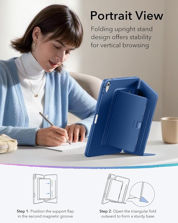 ESR for iPad Air 11 Inch Case M4/M3/M2 (2026/2025/2024) iPad Air 5th/4th Gen Case (2022/2020) Vertical Stand Cover Multi Stand Angles Ultra-Stable Cover with Pencil Holder Flip Series Blue