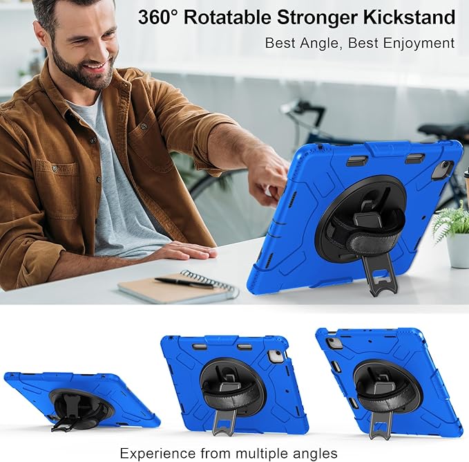 Case for iPad Air 13 Inch M4/M3/M2 (2026/2025/2024): Silicone Shockproof Case with Screen Protector - Stand - Handle - Shoulder Strap - Pen Holder- Blue
