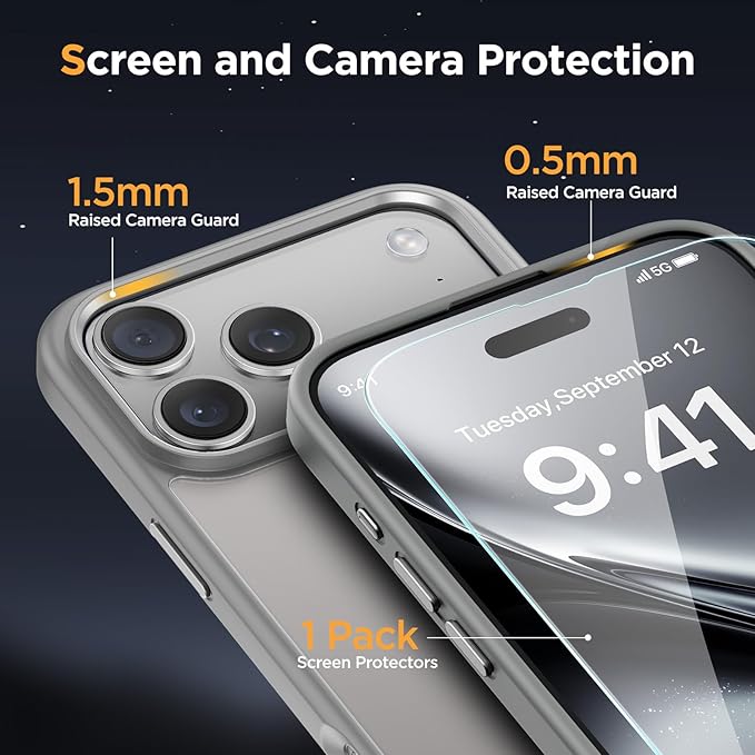 Miracase Magnetic for iPhone 17 Pro Max Case with Screen Protector [Compatible with MagSafe] Slim Thin Phone Case Military-Grade Protected for 17 ProMax Cover Bumper 6.9 Grey