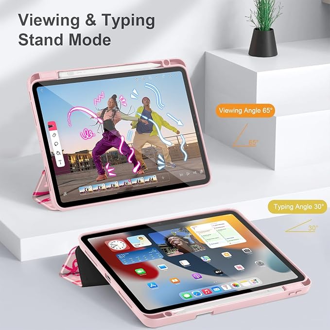 May Chen for iPad Pro 11 inch M2 4th Generation 2022 iPad Pro 11 3rd/2nd/1st Gen Case with Transparent Shockproof Back Cover [Built-in Pencil Holder Auto Sleep/Wake Bow Ribbon