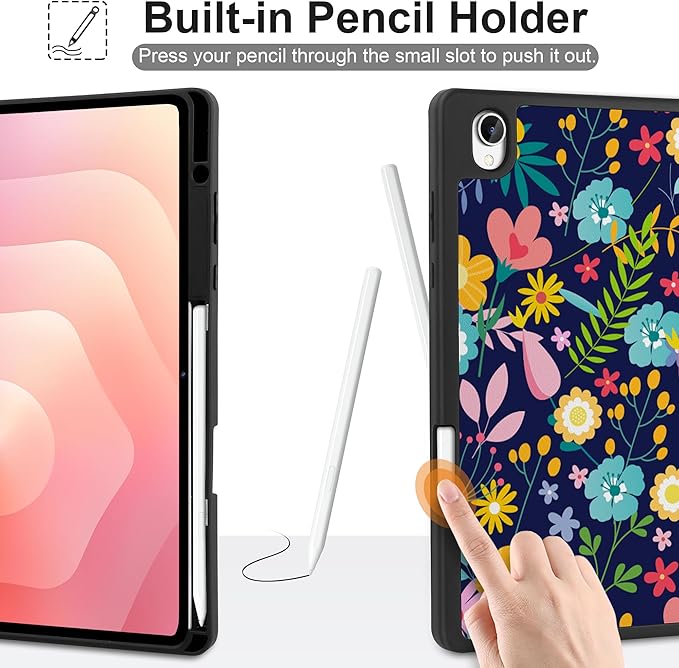 DONGKE Case for Samsung Galaxy Tab S11 5G 11 2025 Model (SM-X730/X736B) Slim Lightweight Trifold Stand Cover with S Pen Holder Auto Sleep/Wake Soft TPU Shockproof Back Beautiful Flowers