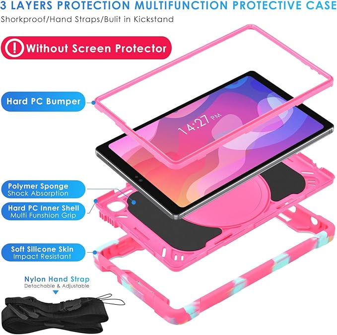 DETUOSI Case for Samsung Tab A7 Lite 8.7 inch 2021 Release SM-T220/T225/T227u Shockproof Protective Cover for Galaxy Tab A7 Lite 8.7 inch (360°Rotatable Stand &amp Shoulder Strap) Camouflage Rose R