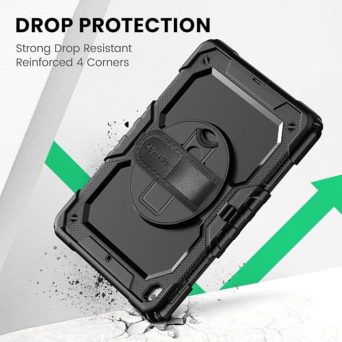 SEYMAC for iPad 9th/8th/7th Generation Case 10.2 2021-2019 Full-Body Shockproof Heavy Duty Protective Case with Screen Protector 360° Rotating Stand/Handle/Shoulder Strap for iPad 10.2 Black