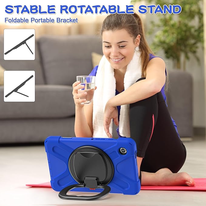 Case for Galaxy Tab A9 8.7 2023 (SM-X110/ X115) Heavy Duty Protective Case with 360 Degree Swivel Stand&ampHand Strap&ampShoulder Strap (Blue)