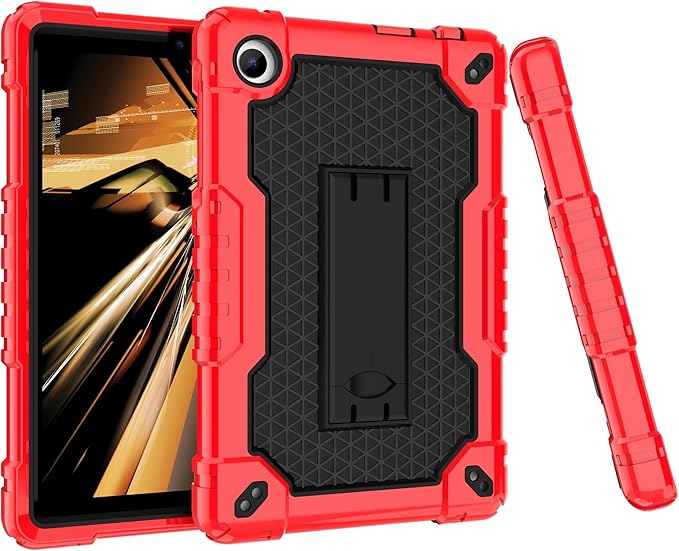 for TCL Tab 8 V/TCL AT&ampT Tab 8 SE (6048E) Tablet Case with Screen ProtectorSoft Silicone Rubber Heavy Duty Hybrid Had Back Shell Protection Build in Kickstand (Red/Black/1 PC)