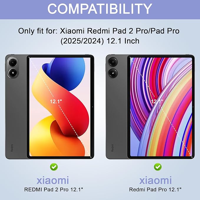 E NET-CASE Case for Xiaomi Redmi Pad 2 Pro/Pad Pro (2025/2024) 12.1 Inch with S Pen Holder丨Shockproof丨Clear Transparent Back Shell丨Multi-Angle Viewing (Black)