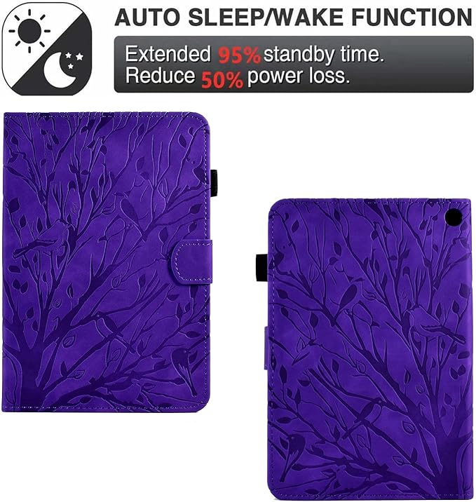 for Amazon Kindle Fire HD 8 &amp Fire HD 8 Plus Case (12th/10th Generation 2024/2022/2020) 8 UUcovers Embossed Magneic Smart Cover with Stand/Pencil Holder [Auto Sleep/Wake] Purple Lucky Tree