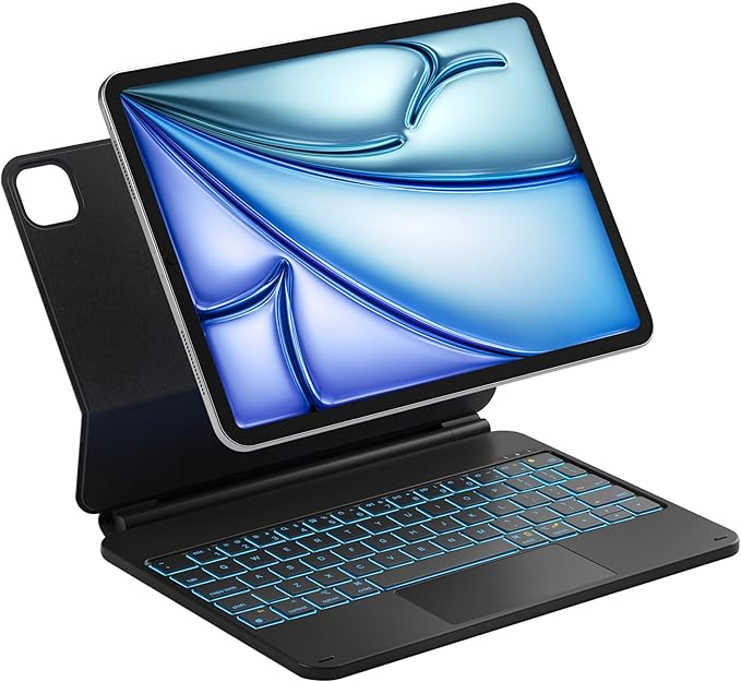 Inateck Magnetic Keyboard Case for Air 11 inch (M4 2026/2025 M3/2024 M2) Easy-Set Keyboard for Air 6/5/4 Gen iPad Pro 11 inch 4/3/2/1 Gen Floating Cantilever Stand 7-Color Backlight with Trackpad