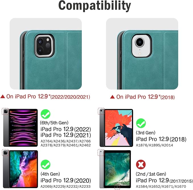 auaua Case for iPad Pro 12.9 6th/5th/4th/3rd Generation 2022/2021/2020/2018 Slim Durable Leather Stand Cover with Pencil Holder Auto Sleep/Wake (Green)