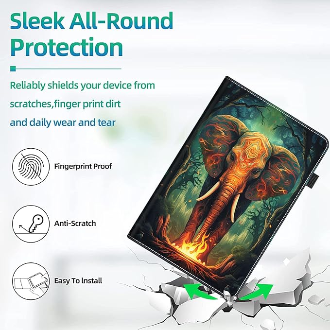 Case for All-New Amazon Kindle Fire HD 10 and Fire HD 10 Plus Tablet (13th/11th Generation 2023/2021 Release) 10.1 Slim Folding Stand Cover with Auto Wake/Sleep Elephant