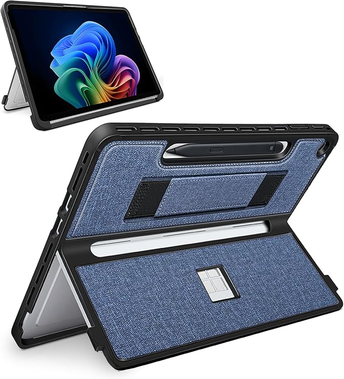 Protective Case for Microsoft Surface Pro 12 inch 2025 | Fall-Resistant Cover with Hand Strap | Compatible with Built-in Kickstand &amp Magnetic Slim Pen Storage &amp Type Cover Keyboard |Navy Blue